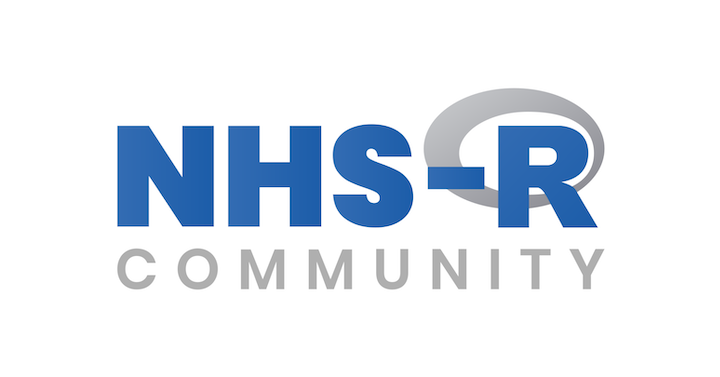 Logo for the NHS-R Community. It features the words "NHS-R Community" and the R is the R project logo.