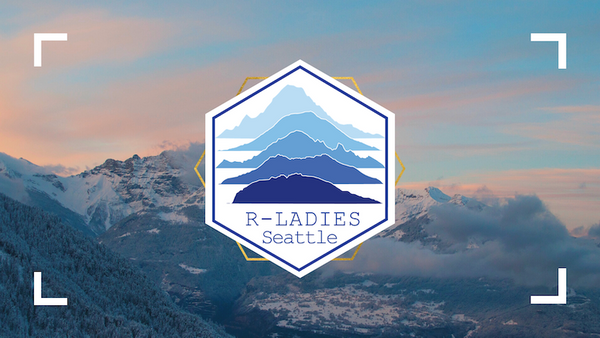 Hex logo for R-Ladies Seattle featuring some ggplot2-created mountain ranges